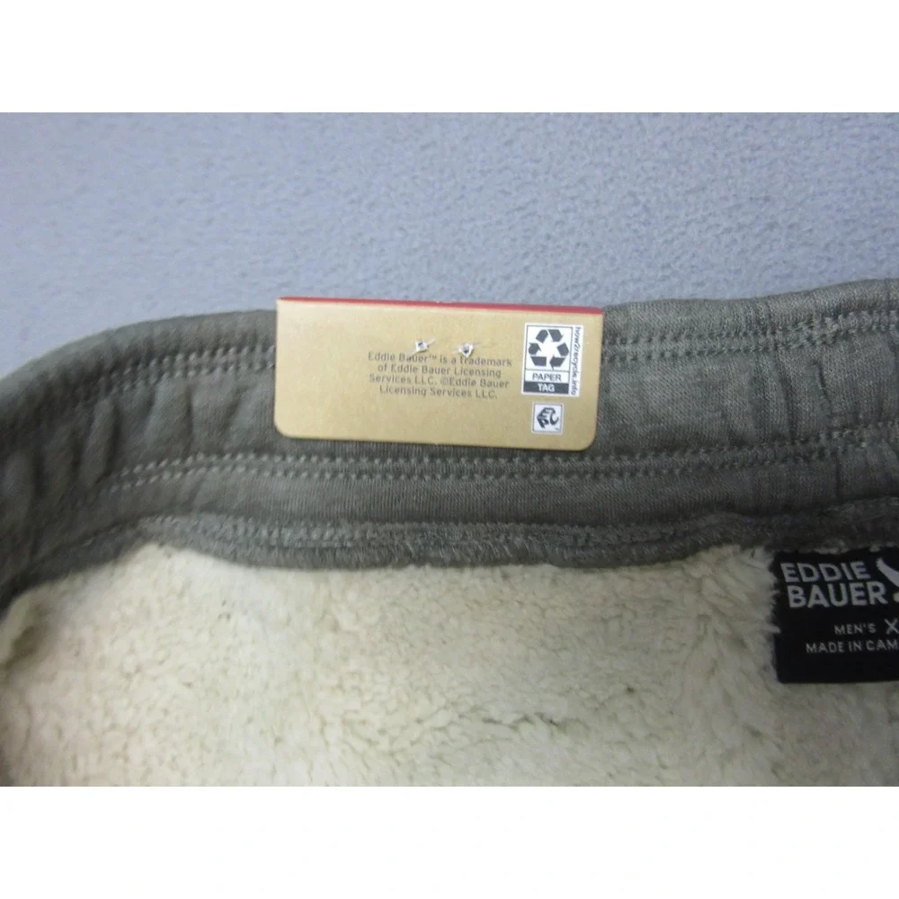 Eddie Bauer Sweat Pants Mens XL Green Faux Shearling Lined Jogger Outdoor New